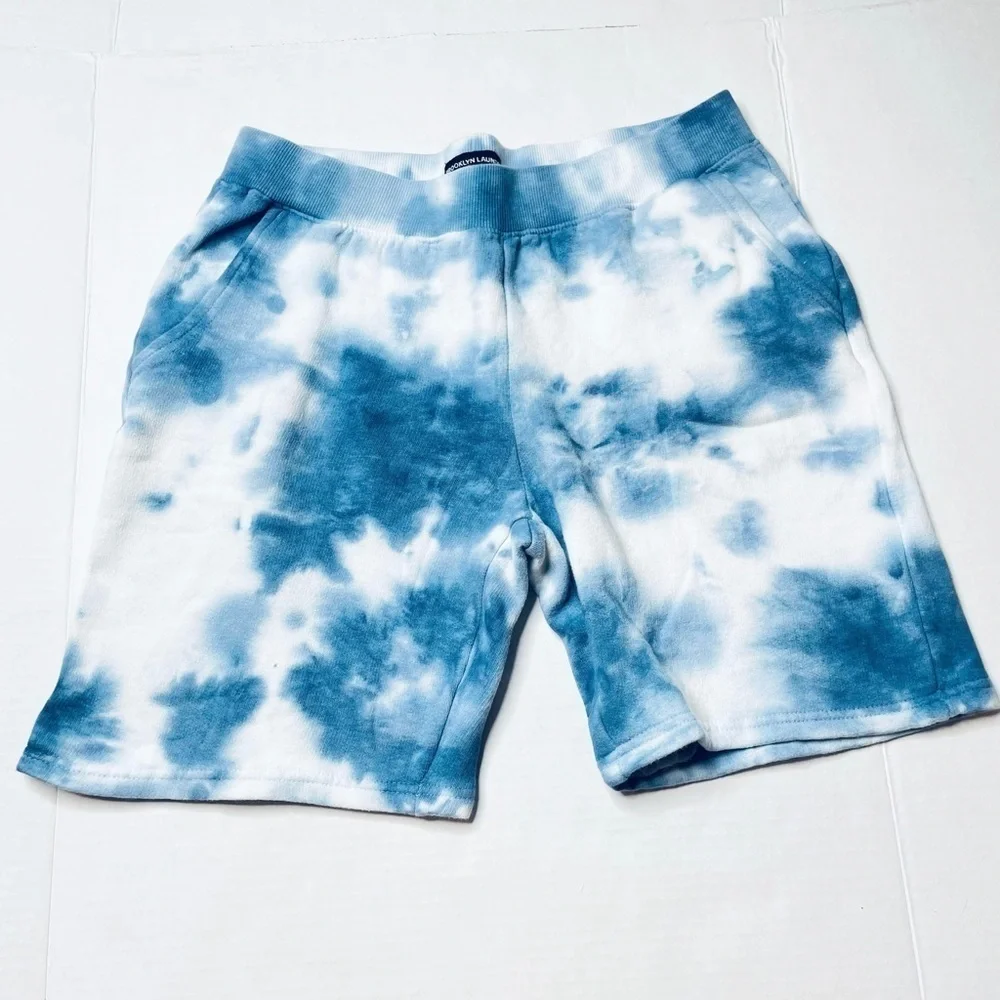Brooklyn Laundry Kid’s Blue White Tie Dye Print Fleece Casual Sweat Shorts 14/16